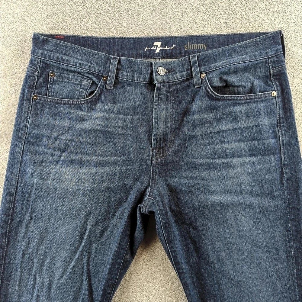 7 For All Mankind Slimmy Jeans Mens 36x30 Blue Dark Wash Faded Slim Straight Y2K